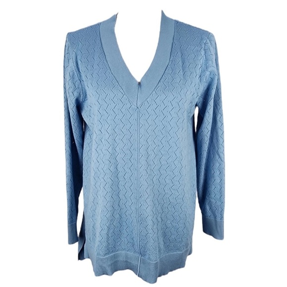 CABLE & GAUGE Lightweight V-neck Sweater in Light Blue Size Medium NWT - Picture 1 of 8
